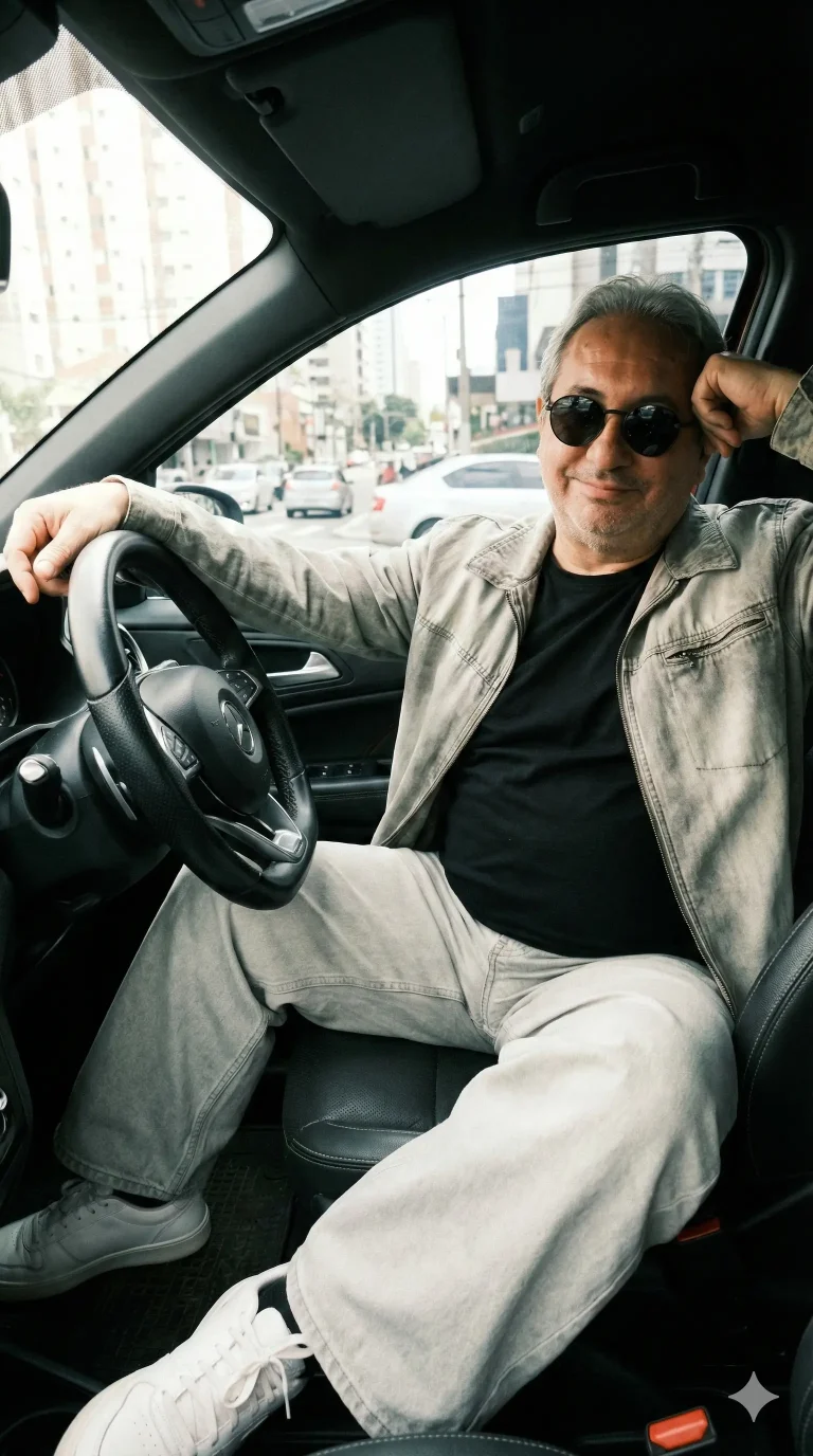 Hombre con gafas de sol en un coche vintage